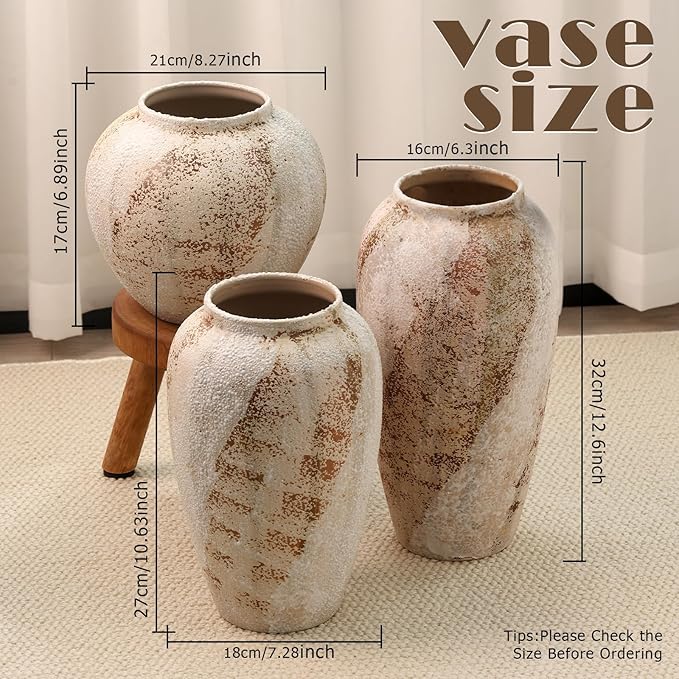 Large Ceramic Vase, 13.7 Inch Minimalist Decorative Farmhouse Vase for Home Decor, Living Room, Shelf Decor, Entryway, Wedding, Table Decoration