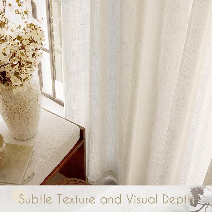 Faux Linen Beige Curtains 54 inches Long for Living Room Rustic Farmhouse Linen Drapes Semi Sheer Burlap Textured Canvas Cloth Curtain Panels Set of 2 Kahki Tan Colored