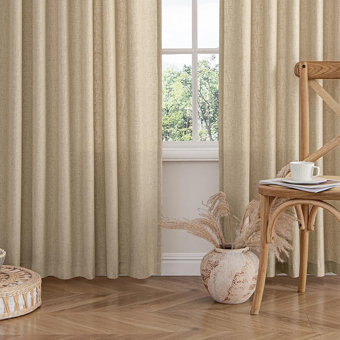 MIULEE Non-See-Through Privacy Linen Curtains 2 Panels, Light Filtering Window Curtains Farn House Textured Back Tab Semi Sheer Drapes for Bedroom Living Room, 52 x 72 Inches Long, Copper Brown
