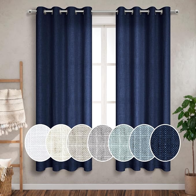 Pitalk Dark Blue Boy Bedroom Curtains 72 Inch Length Grommet Privavy Masculine Coastal Beach Nautical Decor Semi Sheer Light Filtering Sheer Window Drapes for Living Room Navy Blue