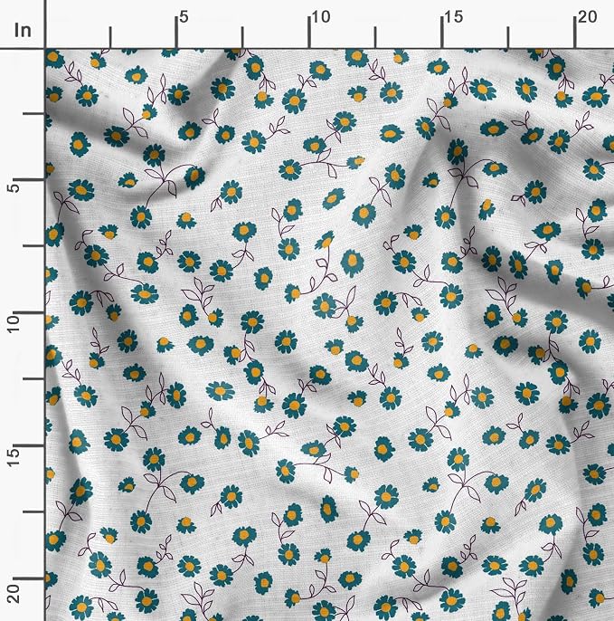Soimoi Floral Print - White, Pure Silk Fabric - 42 Inch Wide, 1 Yard, Lightweight Material, Perfect for Elegant Dresses, Sarees, Scarves, Evening Wear