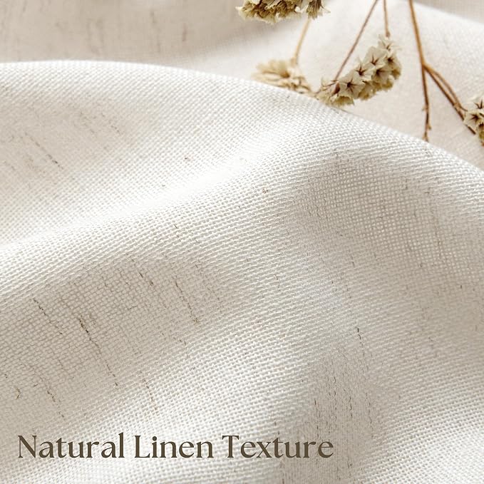 Beige Semi Sheer Linen Kitchen Curtains 45 Inch Length 2 Panels | Natural, Flax Texture Drapes, for Basement Small Window Loft Room, Half Curtains, Light Reducing, 25x45 Inches
