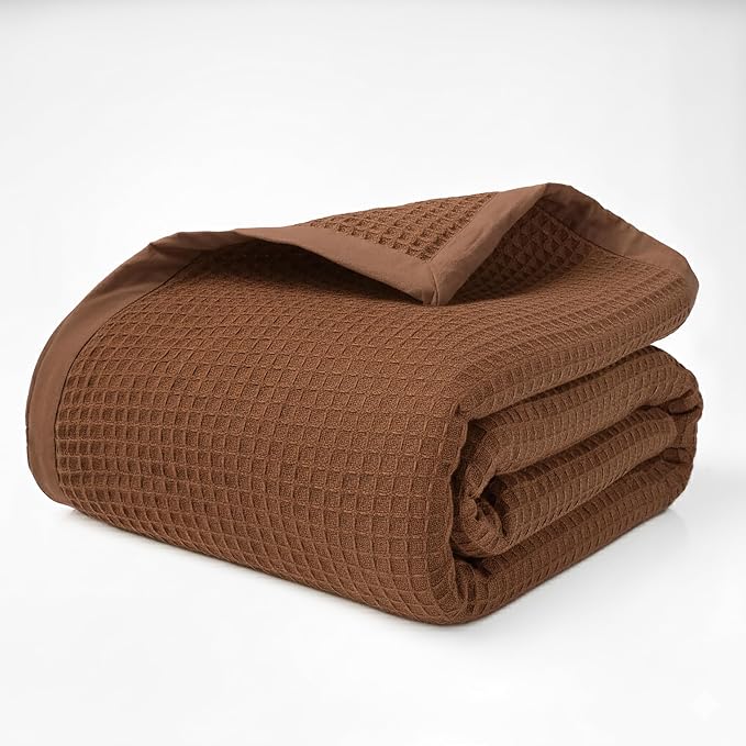 Salt Earth GOTS Certified 100% Organic Cotton Waffle Throw Blanket, 60"x80", Boho Style, Potting Soil Color