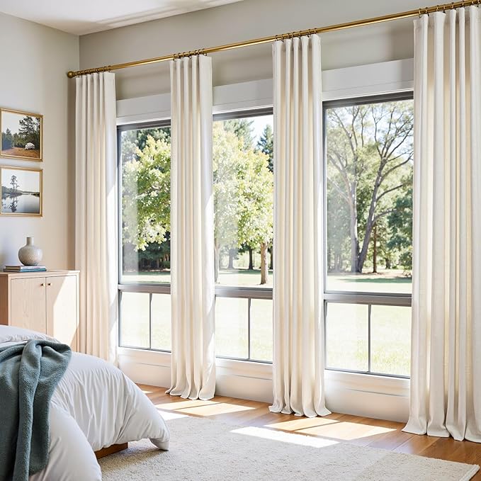 jinchan Linen Curtains 96 Inch Length 2 Panels Set Light Filtering Window Curtains for Living Room Bedroom Farmhouse Drapes Aesthetic Decor Drapes 8ft Long, Back Tab, Linen Natural, 50W x 96L