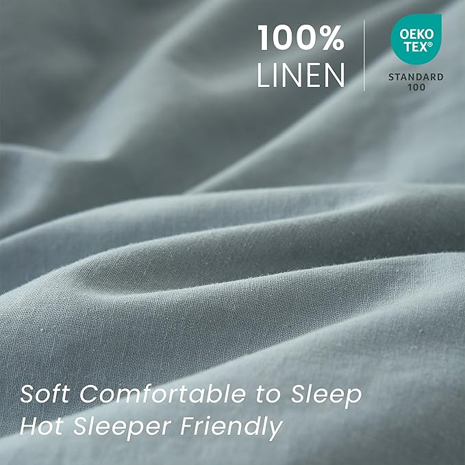 100% French Linen Pillow Shams Basic Style - Pack of 2 - Washed Solid Color Natural Flax Soft Breathable - Dusty Blue, 20'' x 26''