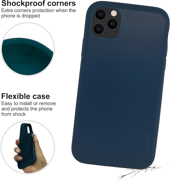 eplanita Eco Mobile Phone Case Compatible with iPhone 11 Pro Max, Plant Fiber, Drop Protection Cover, Durable and Sustainable (for iPhone 11 Pro Max, Dark Blue)