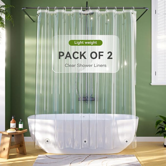 Clear Shower Curtain Liner 72x72, 2 Pack PEVA Waterproof Plastic Shower Curtain with 3 Extra Strong Magnets & 12 Metal Grommets, Lightweight Vinyl Shower Liner for Bathroom, 72 x 72 Inches