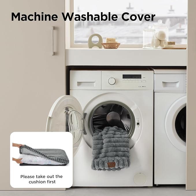 Bedsure ComfyFleece™ Fluffy Plush XXL Dog Bed Crate Pillow 47x29 Grey | Aesthetic Crate Bed for Balanced Support Cute Chopped Foam Pad with Removable Washable Cover Non-Slip Waterproof Cozy Pet Mat