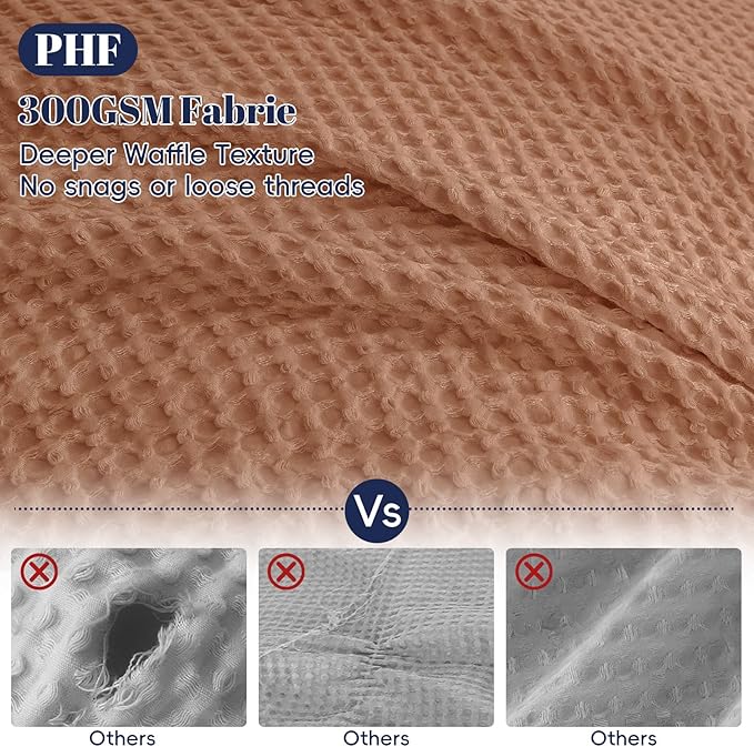 PHF Waffle Weave Duvet Cover Set King Size, No Snagging Ultra Soft Luxury Textured Breathable Comforter Cover for All Season 3pcs, Durable Bedding Duvet Set with 2 Pillow Shams, 104"x90", Terra Cotta