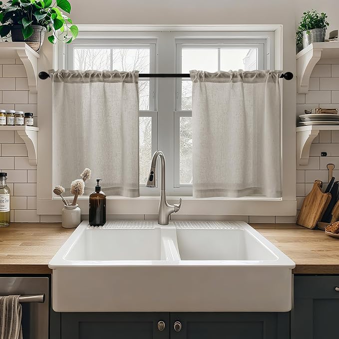 Burlywood Birch Laundry Room Curtains 45 Inch Long RV Camper Small Curtains Over Sink Light Filtering Smei Sheer Rod Pocket Drapes for Bathroom Living Room Small Window, W25xL45 2 Panels