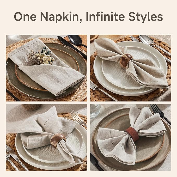 KINGSTONE Linen Natural Cloth Napkins Set of 4 French Linen 210GSM Hemstitch, 18 x 18 Inch for Dining, Party, Wedding, Spring, Easter, Mothers Day