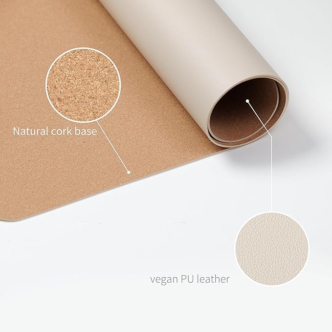 RENMTURE Desk Pad, Cork & PU Leather Desk Mat, Large Mouse pad, Non-Slip Desk Protector and Blotter, Waterproof Writing Pad, Desk Accessories and Organizers for Home Office (Apricot,36"x17")