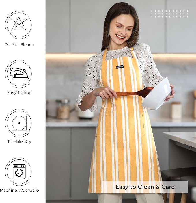 Encasa XO Cotton Kitchen Aprons for Women & Men with Pocket & Towel Loop, Adjustable Neck & Back Strap for Cooking, Baking