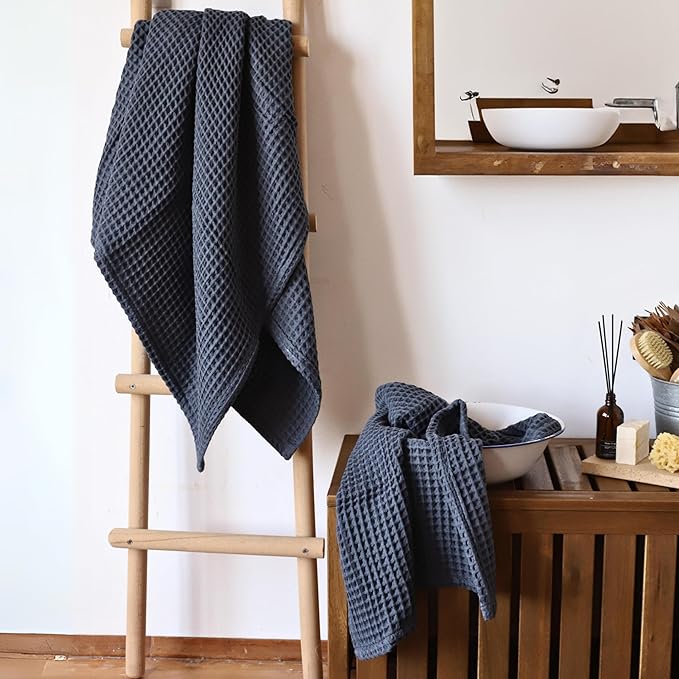 Premium Oversized Waffle Bath Towel Pack of 2 Extra Large 35x71 inch - 100% Turkish Cotton Waffle Weave Quick Dry Absorbent Lint Free Bath Sheet Towels (Anthracite, Set of 2 Bath Towels)