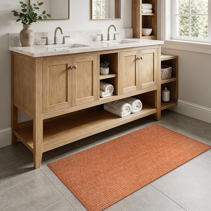 LEEVAN Washable Kitchen Rugs 2' x 4.3', Terra Cotton Woven Bathroom Rugs, Reversible Low Profile Entryway Rug, Farmhouse Front Door Mat, Boho Bedroom Carpet for Foyer Laundry/Back Door/Proch Decor