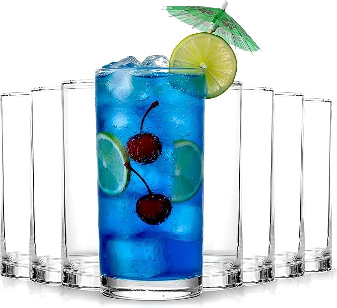 KICHLY Clear Drinking Glasses, Pack of 8 Tumbler Cups, 16 Ounce, Reusable Plastic Cups Set, BPA Free, Stackable, Break Resistant, Lightweight & Dishwasher Safe Plastic Drinking Water Cup Set