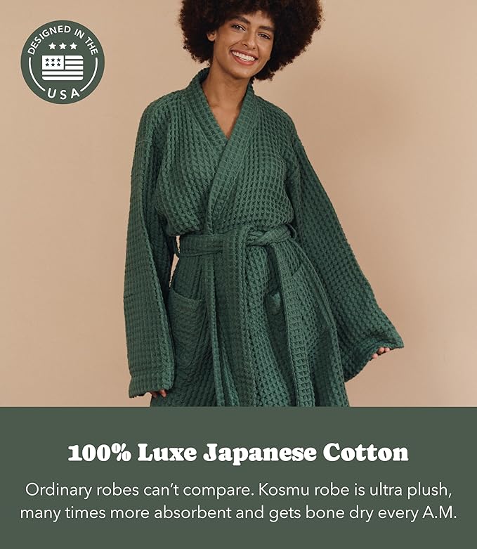 Luxury Organic Japanese Cotton Hotel & Spa Waffle Bathrobe for Men and Women (Hooded/Kimono)