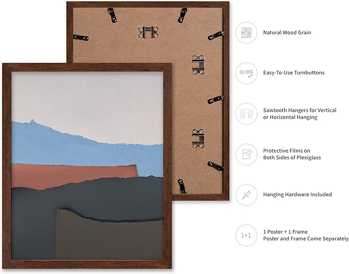 Monem Art Abstract Mountain Landscape Collage Print - Minimalist Scandinavian Art Poster - Wall Decor for Living Room, Bedroom or Office - 8x10 Brown Framed Wall Art by Mareike Bohmer