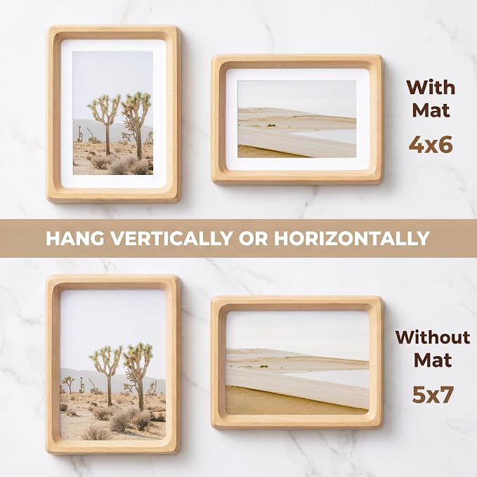 5x7 Picture Frame Set of 2, USA-Sourced Beech Wood Photo Frame with HD Tempered Glass, Handcrafted Rounded Corner 5 x 7 Wooden Frames Matted to 4x6 Photos, 5x7 Frames, Tabletop or Wall Display