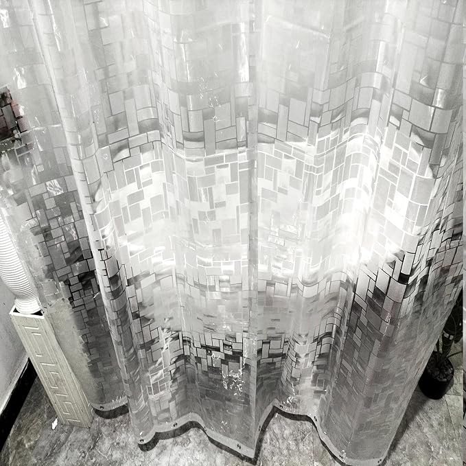Waterproof Hookless Shower Curtain Liner PEVA No Hooks Need Shower Liner for Bathroom,Standard Size 72x74 3D Mosaic