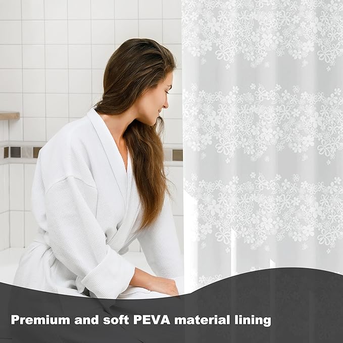 Plastic Shower Curtain Liner, Premium PEVA 6G White Vine Flower Shower Curtain, Shower Curtains for Bathroom with 3 Magnetic Weights and Rustproof Grommets (White Vine Flower, 72x72 in)