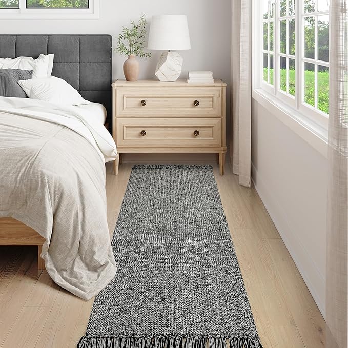 Collive Long Hallway Runner - 2.6' x 7', Washable Indoor Entryway Rug, Black/Cream Braided Woven Kitchen Rugs for Laundry Room, Bedroom Doorway