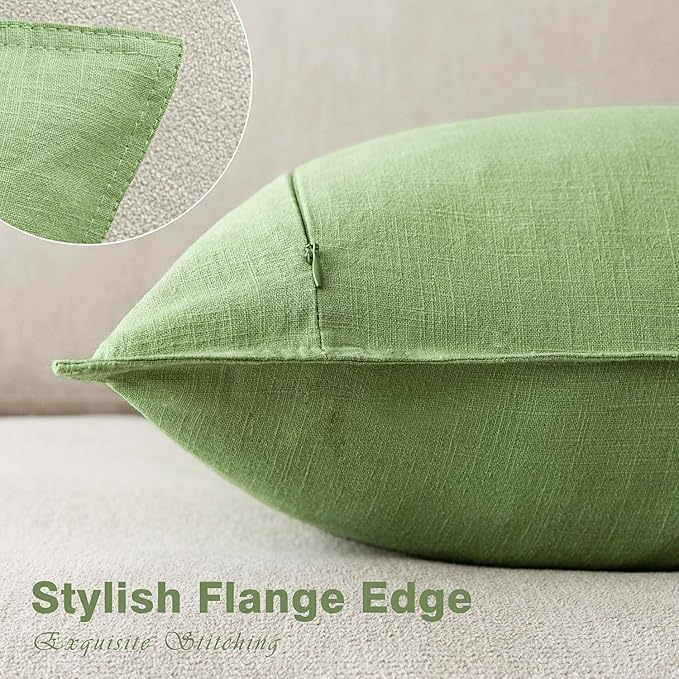 Foindtower Pack of 2, Decorative Linen Soild Throw Pillow Covers Soft Accent Euro Cushion Case Boho Farmhouse Pillowcase for Chair Couch Sofa Bedroom Living Room Home Decor 20 x 20 Inch Lime Green