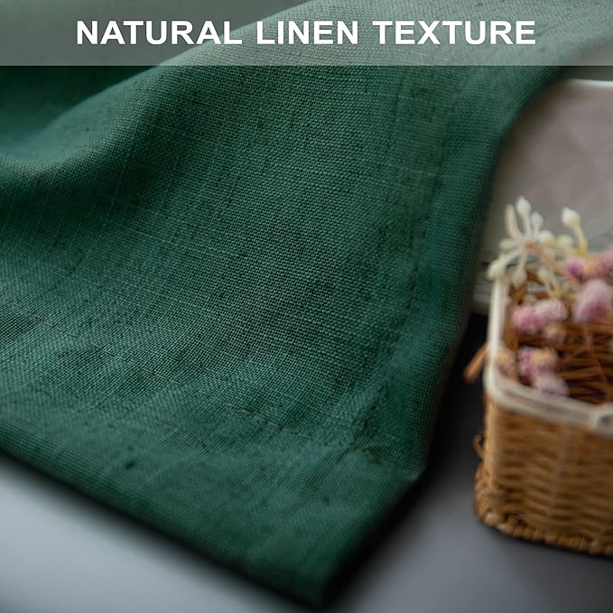 Dark Green Curtains 108 Inches Long for Living Room 2 Panels Back Tab Pocket Semi Sheer Linen Deep Hunter Forest Curtains for Patio Door Aesthetic Academia Decor Christmas Background Cortinas Verdes