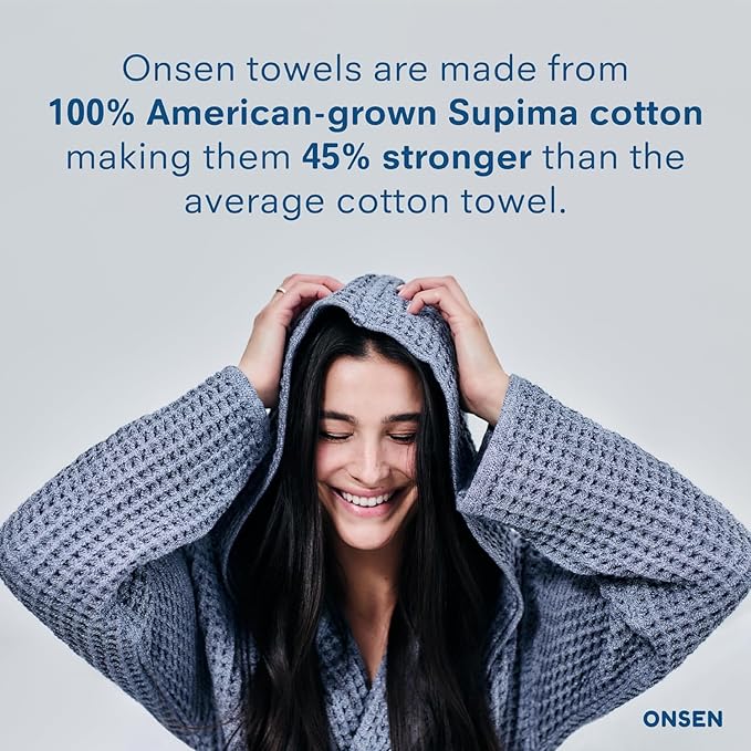 ONSEN Supima® Waffle Bath Sheet Set, Quick Dry Lint Free 100% USA Cotton, Large Bath Sheet Hand and Face Towel Bundle, 3 Piece (Oatmeal, Bath Sheet Set)
