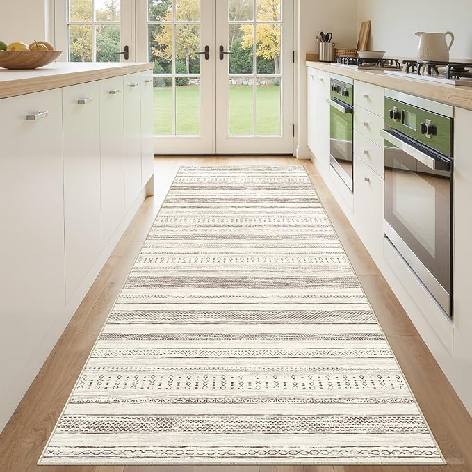 Tortania Area Rug 2x6 Runner Rugs - Washable Soft Neutral Boho Moroccan Farmhouse Rug Indoor Floor Carpet for Living Room Bedroom Kitchen Entryway Under Dining Table Home Office Decor - Beige