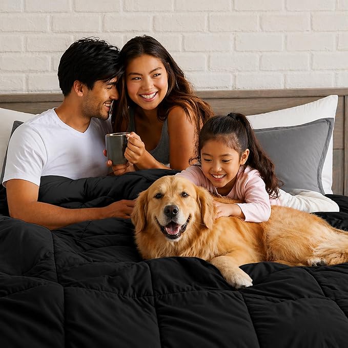 LUX Décor Queen Comforter – 88x88 Ultra-Soft Down Alternative Duvet Insert with Corner Tabs & Box Stitching, Hotel Quality Plush Hypoallergenic Microfiber, Oeko-TEX Certified – Black