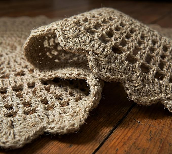 THE BEER VALLEY Jute Hand Crochet Rug 3 Feet Round - Natural | Non-Slip Farmhouse Small Circle Rug for Bedroom, Kitchen, Nursery - Accent Decorative Scalloped Floor Mat
