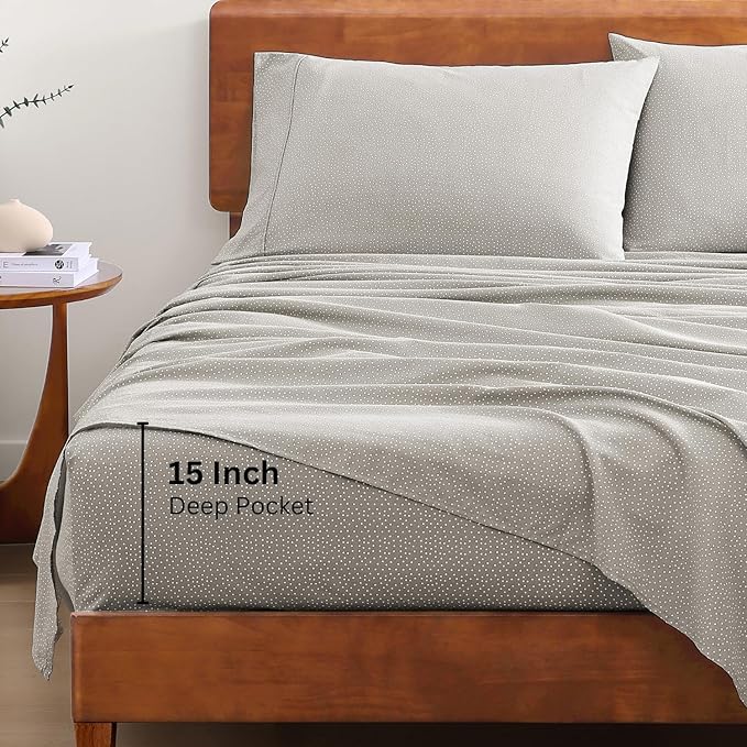 LANE LINEN 100% Organic Cotton Sheets King Size, Low Pilling Fade Resistant Machine Washable Naturally Cooling King Bedding Set, Soft & Comfy Sustainably Produced Cotton Sheets - Snowdrop