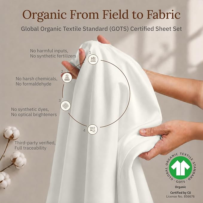 California Design Den Twin Bed Sheets Set - 100% Organic Cotton Sateen Sheets Twin, Soft and Lightweight, Deep Pockets, Durable Bedding - Soft Cream
