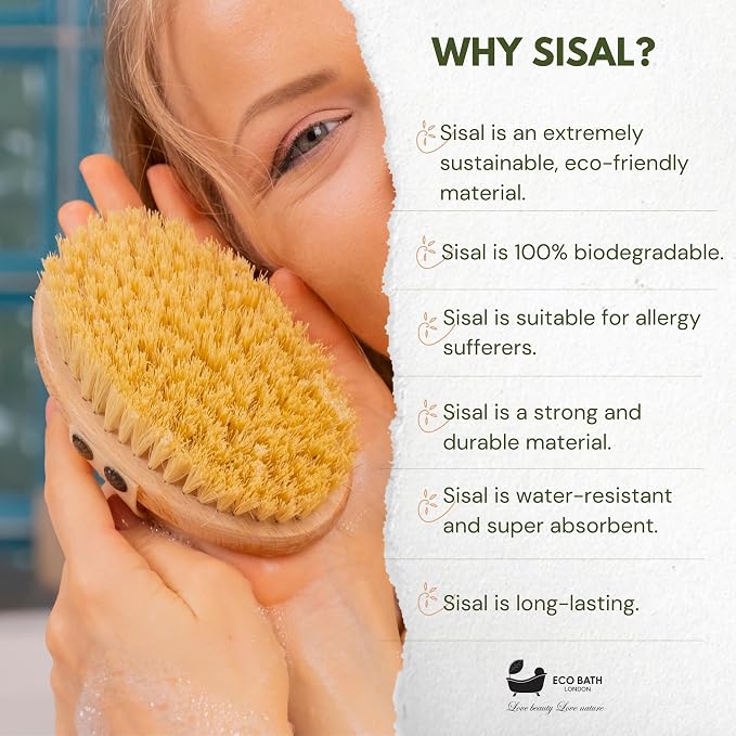 Eco Bath London Natural Sisal Massage Hand Brush - Dry Brushing Body Brush for Exfoliation and Improved Circulation, Natural Bristle Body Scrubber