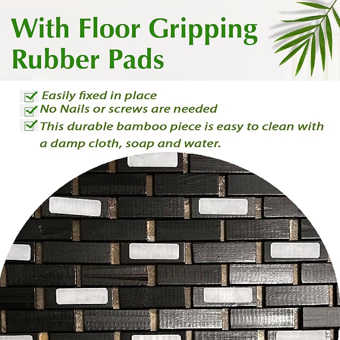 Bamboo Bath Mat Black 24 x 16 Inches and Soap Dish Set Bathroom Rugs Non Slip Washable Bamboo Shower Mat Bathtub Mat Non Slip for Kitchen Sauna Spa Hot Tub Outdoor Bathroom Décor