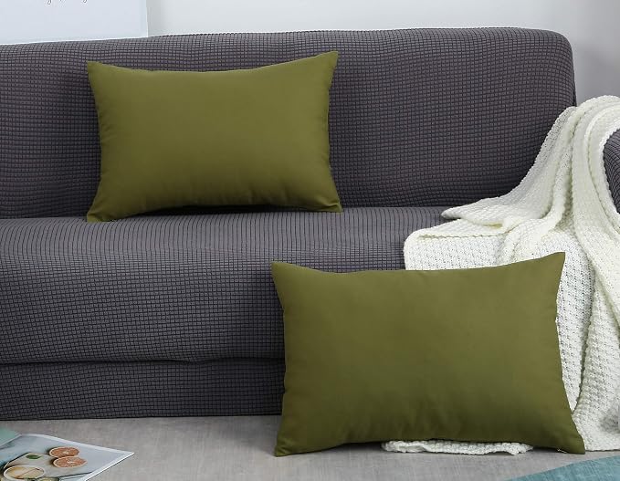 TangDepot 100% Cotton Solid Throw Pillow Cover 12x20 Olive Green | 100% cotton, same-color zip, machine wash & air dry. For living room, bedroom, office, car. 42 colors, 120 sizes. Cover only.