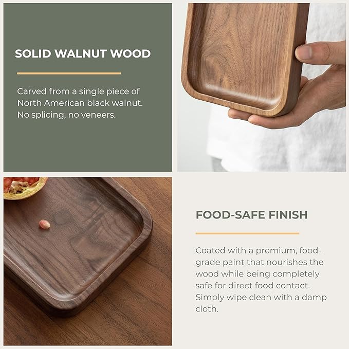 muso wood Walnut Serving Tray - Solid Wood Small Rectangle Platter for Bathroom, Dinner, Tea, Coffee (11.8 x 5 in)