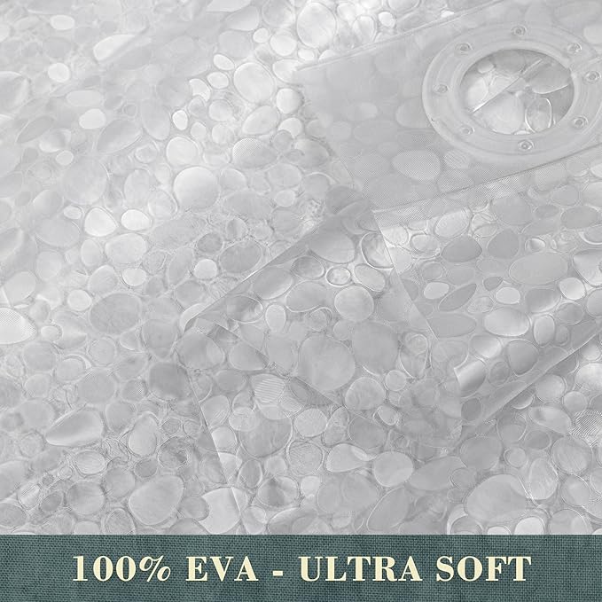 No Hook Shower Curtain or Liner - 8G Heavy Duty Cobblestone Bathroom Shower Curtain No Hooks Required, Waterproof Plastic & PVC Free, Standard Size 71 x 74, Pebble