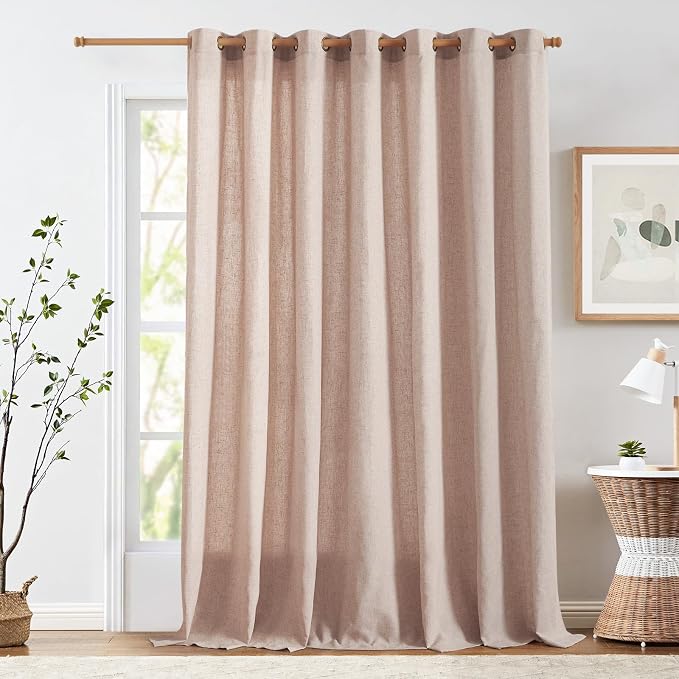jinchan Extra Wide 100 Inch Linen Curtain for Patio Sliding Glass Door Room Divider Farmhouse Grommet Top Light Filtering Window Drape for Bedroom Floor to Ceiling Window 100x108 Taupe 1 Panel