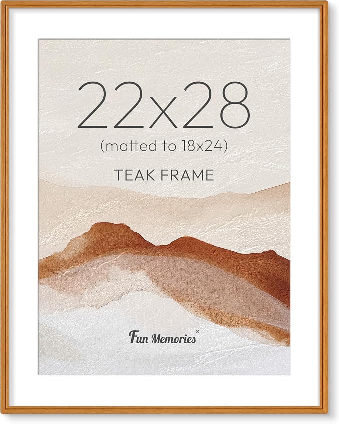 22x28 Picture Frame with Mat for 18x24, USA-Sourced Teak Wood Handcrafted Rounded Corner with HD Tempered Glass, 22 x 28 Gallery Wall Frames for Posters & Art Prints, Vertically or Horizontally