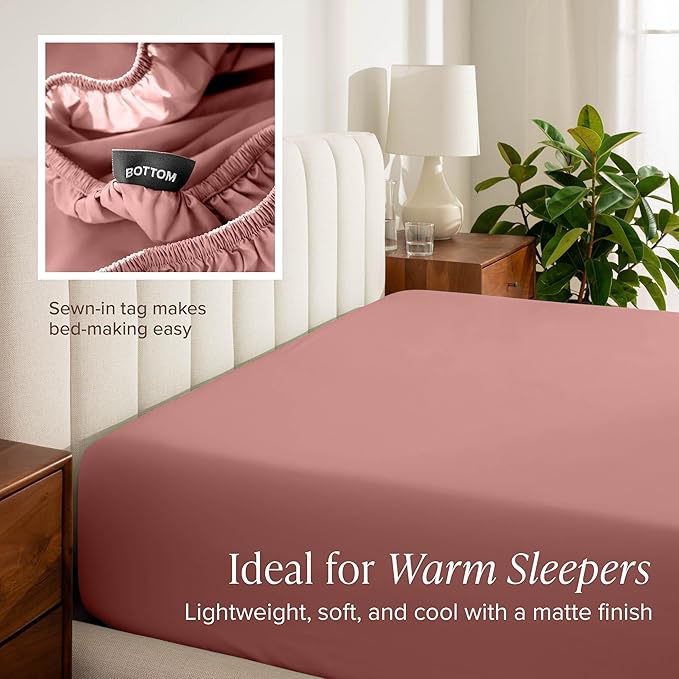 Bare Home 100% Organic Cotton King Sheet Set - Crisp Percale Weave - Lightweight & Breathable - Bedding Sheets & Pillowcases (King, Dusty Rose)