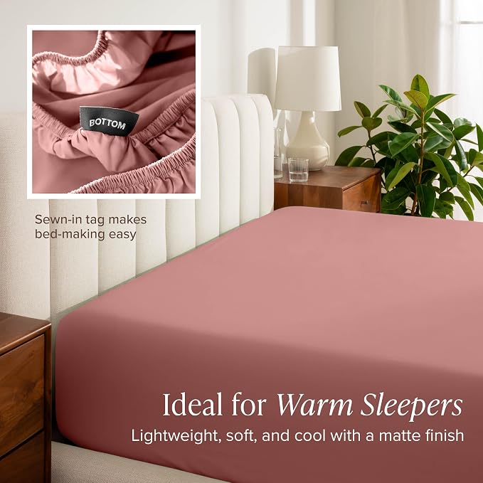 Bare Home 100% Organic Cotton Queen Sheet Set - Crisp Percale Weave - Lightweight & Breathable - Bedding Sheets & Pillowcases (Queen, Dusty Rose)