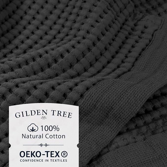 GILDEN TREE Waffle Towel Set Quick Dry Thin | 2 Bath Towels | 2 Hand Towels | 2 Washcloths, Modern Style (Faded Black)