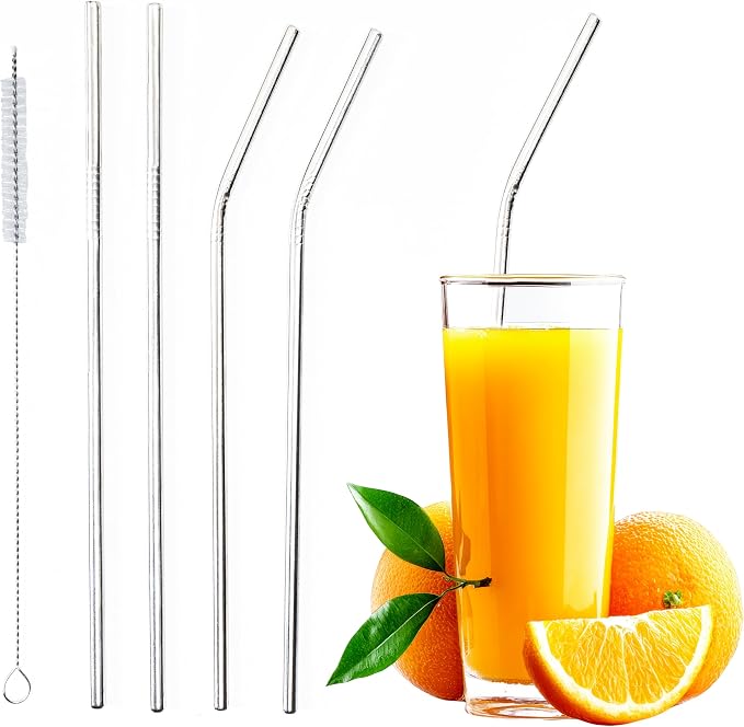 MEEZO Eco-Friendly Stainless Steel Drinking Resuable Straws with Cleaning Brush, 8.5 INCH * 0.24 IN - Durable and Safe for Hot & Cold Drinks – Ideal for Smoothies, Iced Coffee, Juice, – Set of 5
