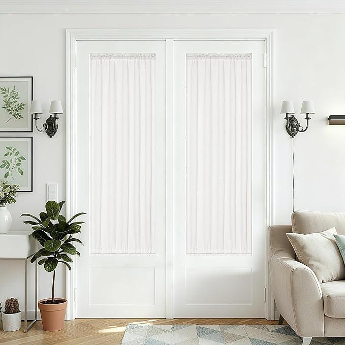 2 Panel Privacy Side Window Curtains for Front Door Kitchen Bathroom Bedroom Drapes Linen Texture Ivory White 25 x 72 Inches Long Curtains Elegant Light Filtering Door Window Curtain Dual Rod Pocket
