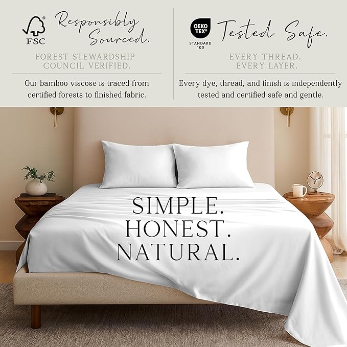 KARISSA MAE Pure Viscose from Bamboo Standard Size Pillowcase Set | 100% FSC Certified | Luxuriously Soft | Cooling | [White]