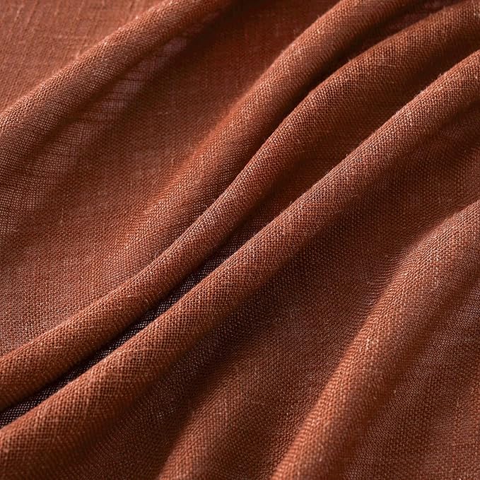 MIULEE Burnt Orange Linen Curtains 63 Inch Length 2 Panels for Bedroom Living Room, Soft Thick Linen Textured Kitchen Window Drapes Semi Sheer Light Filtering Back Tab Rod Pocket Terracotta Fall Decor