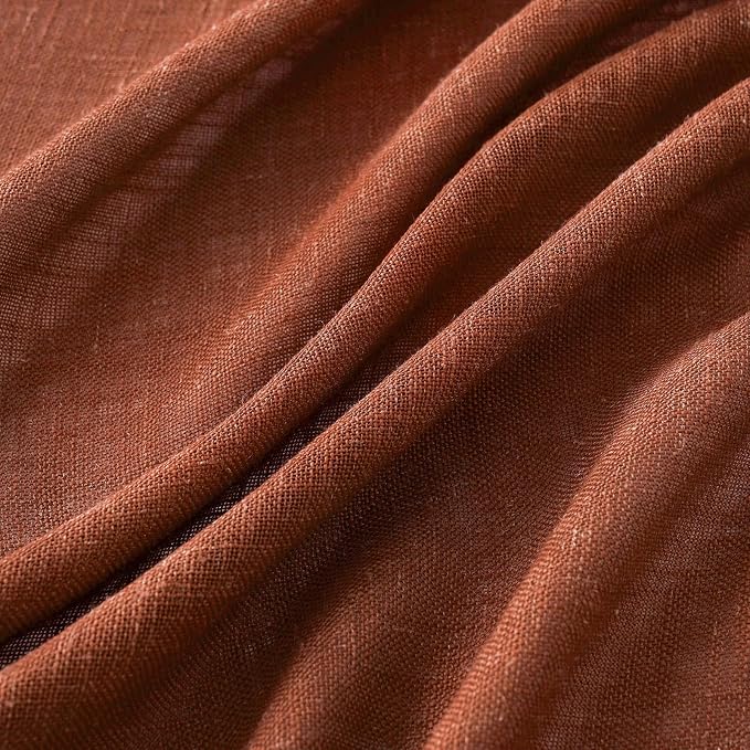MIULEE Burnt Orange Linen Curtains 54 Inch Length 2 Panels for Bedroom Living Room, Soft Thick Linen Textured Short Window Drapes Semi Sheer Light Filtering Back Tab Burlap Look Fall Decorations