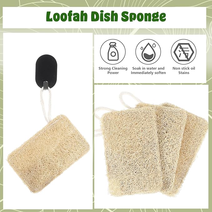 3Pcs Natural Loofa, 100% Real Natural Loofah Sponges Set, Loofah Sponge for Dishwashing, Luffa Sponges